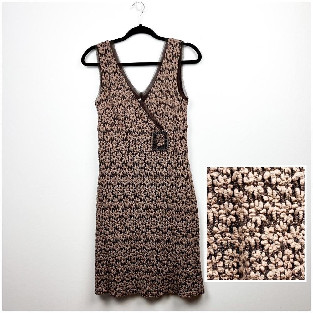 Joseph Ribkoff Vintage Brown Floral V-neck Dress